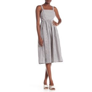 Striped Button Side Sleeveless Midi Dress